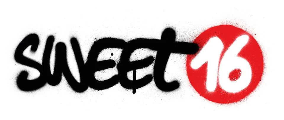Graffiti sweet 16 text sprayed over white Stock Illustration