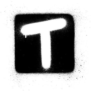 Graffiti T font sprayed in white over black square Stock Illustration
