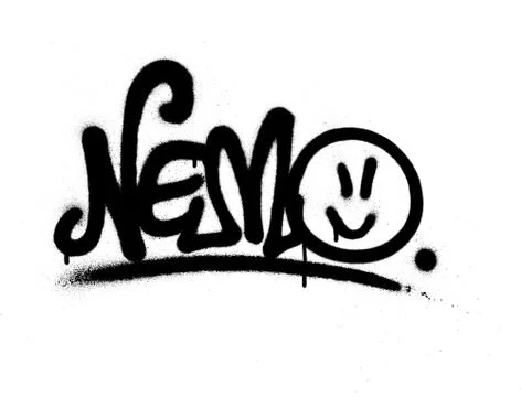 Graffiti tag nemo sprayed with leak in black on white Stock Illustration