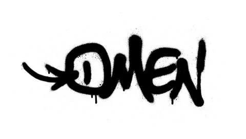 Graffiti tag omen sprayed with leak in black on white Stock Illustration