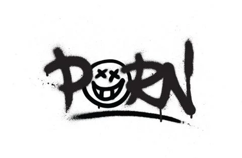 Graffiti tag porn sprayed with leak in black on white Stock Illustration