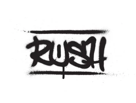 Graffiti tag rush sprayed with leak in black on white Stock Illustration