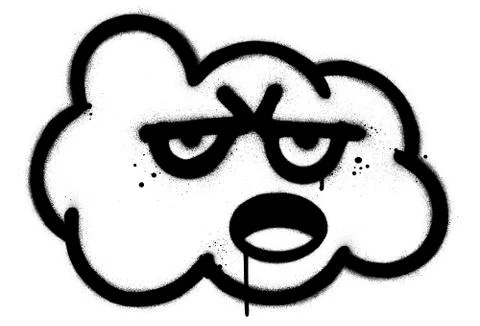 Graffiti talking cloud character sprayed in black over white Illustrazione stock