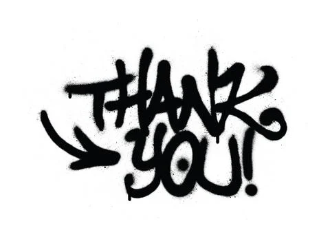 Graffiti thank you message sprayed in black over white Stock Illustration