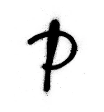 Graffiti thin P font sprayed in black over white Stock Illustration