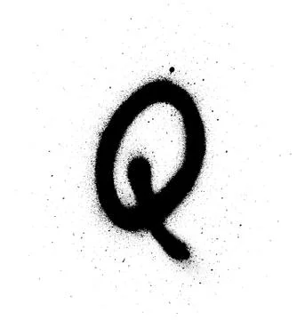 Graffiti thin Q font sprayed in black over white Stock Illustration