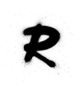 Graffiti thin R font sprayed in black over white Stock Illustration