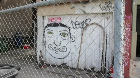 Graffiti through fence 2 Stock Footage 739720