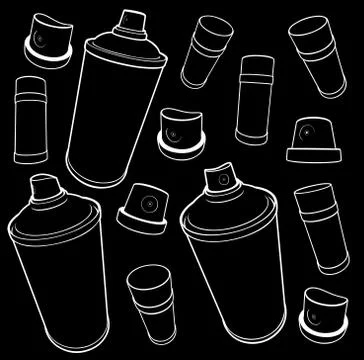 Graffiti tools icon collection spray-can and cap on black Stock Illustration