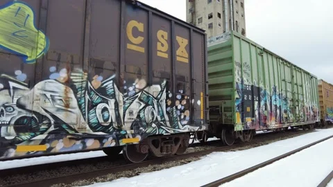 Graffiti on a train Stock Footage 236025223