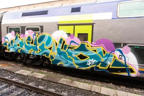 Graffiti on trains Stock Photos