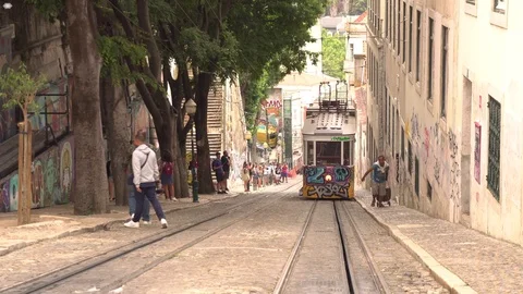 Graffiti tram in Lisbon Stock Footage 93084233