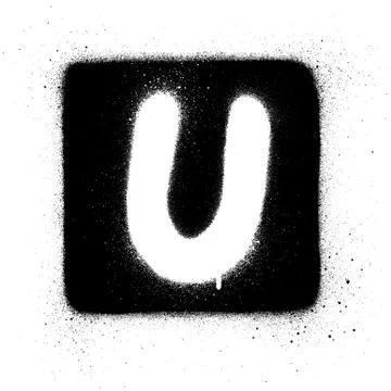 Graffiti U font sprayed in white over black square Stock Illustration