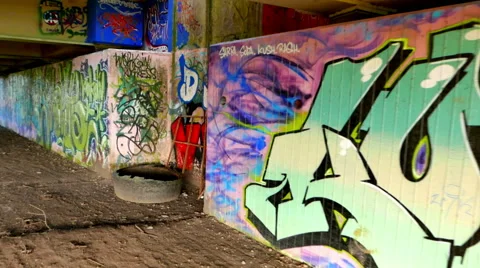 Graffiti under Bridge Stock Footage 58840719