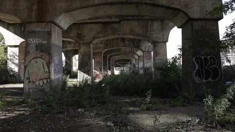 Graffiti Underneath Abandoned Bridge Stock Footage 100903796