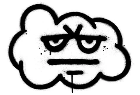 Graffiti unhappy cloud character sprayed in black over white Stock Illustration