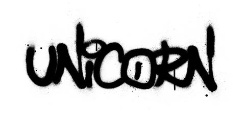 Graffiti unicorn word sprayed in black over white Stock Illustration