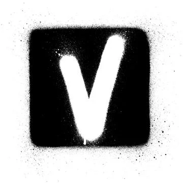 Graffiti V font sprayed in white over black square Stock Illustration