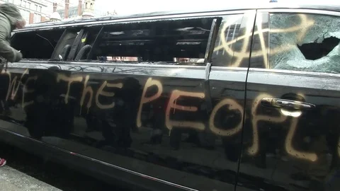 Graffiti on Van Inaugural Protests Video stock 71801656