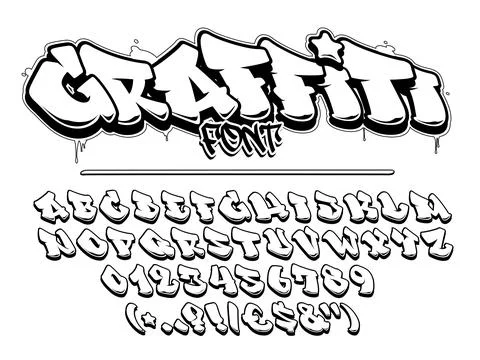 Graffiti vector font. Capital letters, numbers and glyphs alphabet. 스톡 일러스트