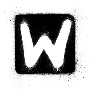 Graffiti W font sprayed in white over black square Stock Illustration