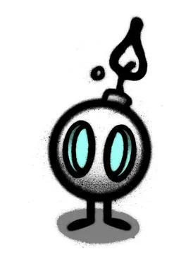 Graffiti walking cartoon bomb sprayed over white Stock Illustration