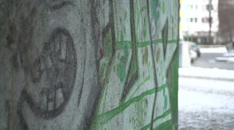 Graffiti wall abstract with traffic in background Stock Footage 37680079