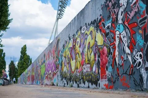 Graffiti wall at Berlin Mauerpark, former boder between east and west Berlin Stock Photos
