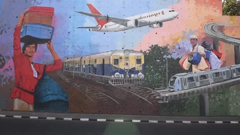 Graffiti wall-Lockdown-Mumbai-Helth-Virous Video stock 130402388