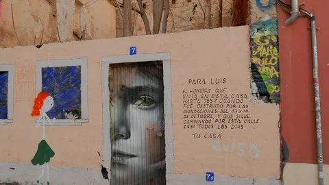Graffiti on a wall in memory of the victims of the 1957 floods Stock Footage 102822213
