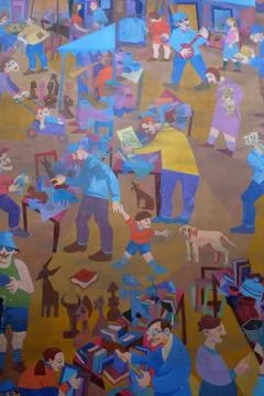 Graffiti wall mural comic book, flea market, St. Ouen Clignancourt in Paris Stock Photos
