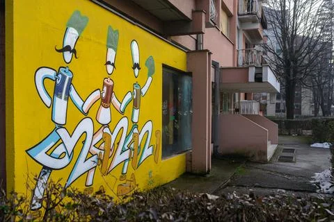 Graffiti on the wall of an old building Stock Photos