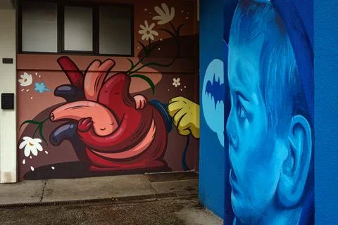 Graffiti on the wall of an old building Stock Photos