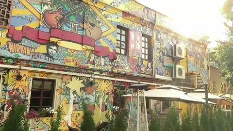 Graffiti wall on an old house of the 19th century Stock Footage 158580795
