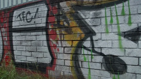 Graffiti wall pan across Stock Footage 115332604