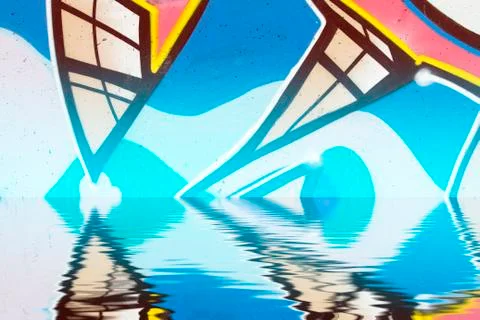 Graffiti wall texture reflection in  water, artistic urban picture Stock Illustration