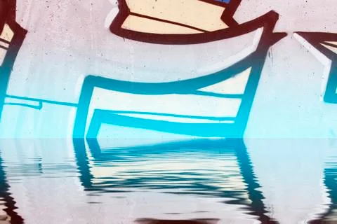Graffiti wall texture reflection in  water, artistic urban picture Stock Illustration