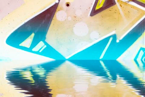 Graffiti wall texture reflection in  water, artistic urban picture Stock Illustration