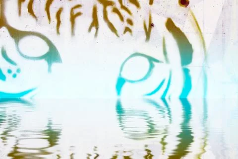 Graffiti wall texture reflection in  water, artistic urban picture Illustrazione stock