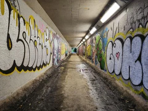 Graffiti on the wall of an underpass Stock Photos