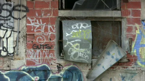 Graffiti wall windows zoom out HD Stock Footage 76217