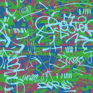 Graffiti wallpaper, seamless camouflage pattern. Vector Stock Illustration