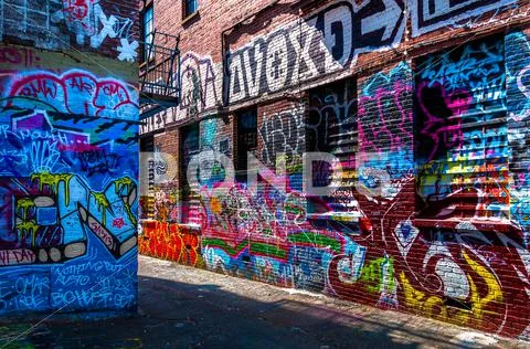 Graffiti on walls in graffiti alley, baltimore, maryland. Stock Photos