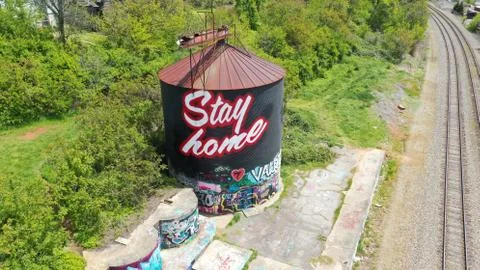 Graffiti Watertower in downtown Asheville Stock Photos