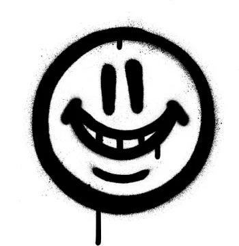 Graffiti whimsical smile emojo sprayed in black on white Stock Illustration