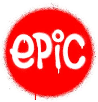 Graffiti white epic word sprayed in a red circle Stock Illustration