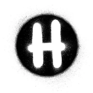Graffiti white H font sprayed in black circle Stock Illustration