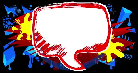Graffiti white speech bubble on busy red and blue background Stock Footage 244359367