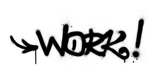 Graffiti work word sprayed in black over white Stock Illustration