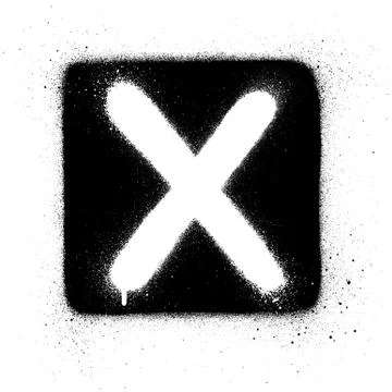 Graffiti X font sprayed in white over black square Stock Illustration